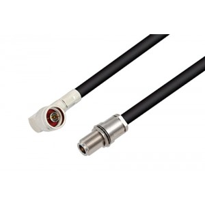 N Male Right Angle to N Female Bulkhead Cable 12 Inch Length Using ET-RG213 Coax , LF Solder