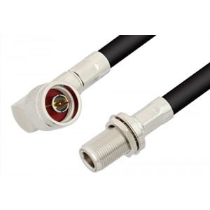 N Male Right Angle to N Female Bulkhead Cable 12 Inch Length Using ET-RG213 Coax, RoHS