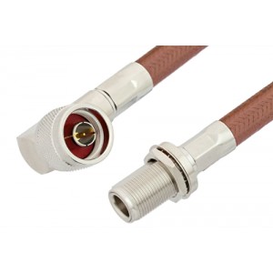 N Male Right Angle to N Female Bulkhead Cable 12 Inch Length Using ET-RG393 Coax, RoHS