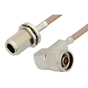 N Male Right Angle to N Female Bulkhead Cable 12 Inch Length Using ET-RG400 Coax