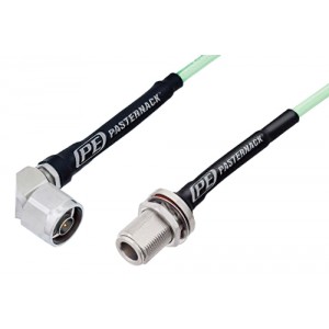 N Male Right Angle to N Female Bulkhead Low Loss Cable 12 Inch Length Using ET38353 Coax, RoHS