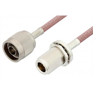 N Male to N Female Bulkhead Cable 12 Inch Length Using ET-RG142 Coax