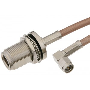 SMA Male Right Angle to N Female Bulkhead Cable 12 Inch Length Using ET-RG400 Coax