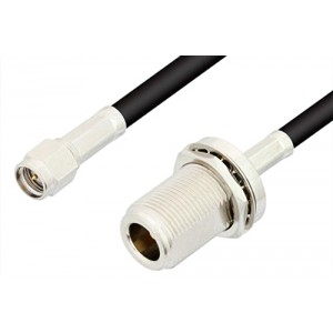 SMA Male to N Female Bulkhead Cable 6 Inch Length Using ET-RG223 Coax, RoHS