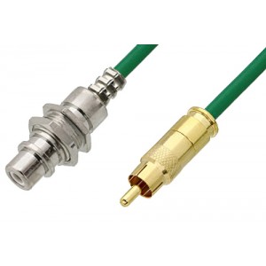 75 Ohm RCA Male to 75 Ohm RCA Female Bulkhead Cable 12 Inch Length Using 75 Ohm ET38347 Green Coax