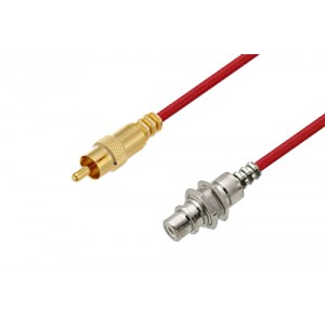 75 Ohm RCA Male to 75 Ohm RCA Female Bulkhead Cable 12 Inch Length Using 75 Ohm ET38346 Red Coax