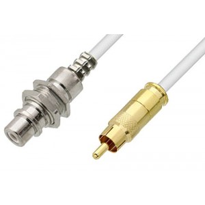 75 Ohm RCA Male to 75 Ohm RCA Female Bulkhead Cable 12 Inch Length Using 75 Ohm ET38345 White Coax