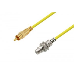 75 Ohm RCA Male to 75 Ohm RCA Female Bulkhead Cable 12 Inch Length Using 75 Ohm ET38344 Yellow Coax