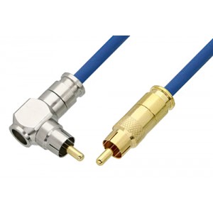 75 Ohm RCA Male to 75 Ohm RCA Male Right Angle Cable 12 Inch Length Using 75 Ohm ET38348 Blue Coax