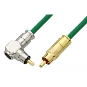 75 Ohm RCA Male to 75 Ohm RCA Male Right Angle Cable 12 Inch Length Using 75 Ohm ET38347 Green Coax