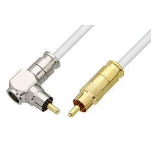 75 Ohm RCA Male to 75 Ohm RCA Male Right Angle Cable 12 Inch Length Using 75 Ohm ET38345 White Coax