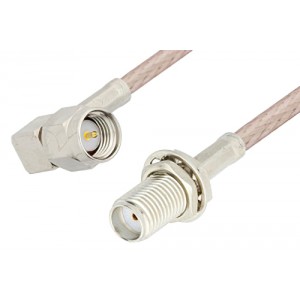 SMA Male Right Angle to SMA Female Bulkhead Cable 6 Inch Length Using 75 Ohm ET-RG179 Coax, RoHS