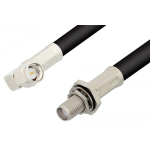 SMA Male Right Angle to SMA Female Bulkhead Cable 6 Inch Length Using 75 Ohm ET-RG59 Coax, RoHS