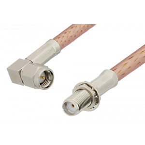 SMA Male Right Angle to SMA Female Bulkhead Cable 6 Inch Length Using ET-P195 Coax, RoHS