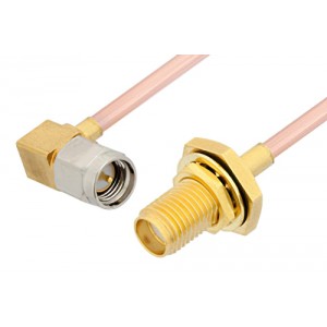 SMA Male Right Angle to SMA Female Bulkhead Cable 6 Inch Length Using ET-RG405 Coax, RoHS