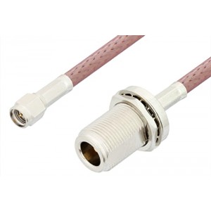 SMA Male to N Female Bulkhead Cable 6 Inch Length Using ET-RG142 Coax, RoHS