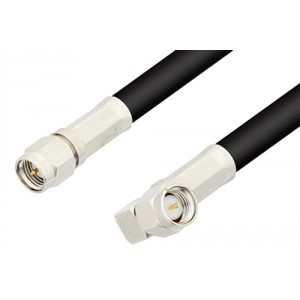 SMA Male to SMA Male Right Angle Cable 6 Inch Length Using 75 Ohm ET-RG59 Coax, RoHS