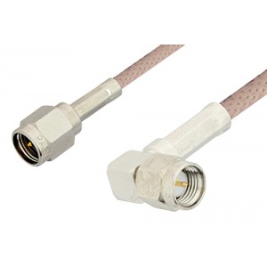 SMA Male to SMA Male Right Angle Cable 6 Inch Length Using 95 Ohm ET-RG180 Coax, RoHS