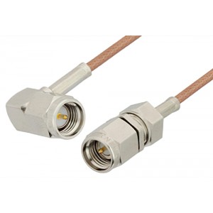 SMA Male to SMA Male Right Angle Cable 6 Inch Length Using ET-RG178 Coax, RoHS