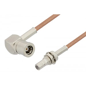 SMB Plug Right Angle to SMB Jack Bulkhead Cable 12 Inch Length Using ET-RG178 Coax, RoHS