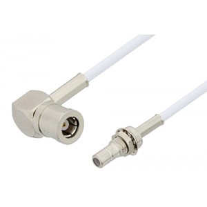 SMB Plug Right Angle to SMB Jack Bulkhead Cable 12 Inch Length Using ET-RG196 Coax, RoHS