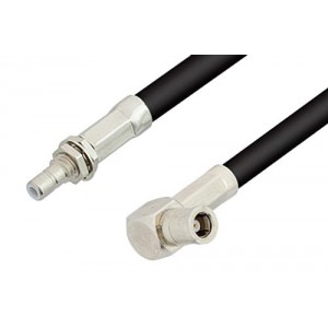 SMB Plug Right Angle to SMB Jack Bulkhead Cable 12 Inch Length Using ET-RG58 Coax, RoHS