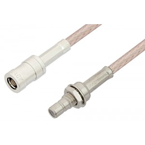 SMB Plug to SMB Jack Bulkhead Cable 12 Inch Length Using ET-RG316 Coax, RoHS