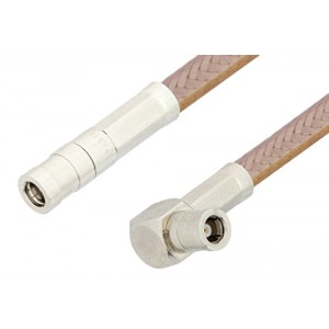 SMB Plug to SMB Plug Right Angle Cable 12 Inch Length Using ET-RG400 Coax, RoHS