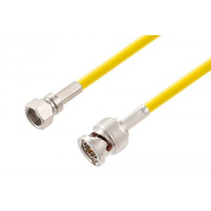 75 Ohm SMC Plug to 75 Ohm BNC Male Cable 12 Inch Length Using 75 Ohm ET38344 Yellow Coax