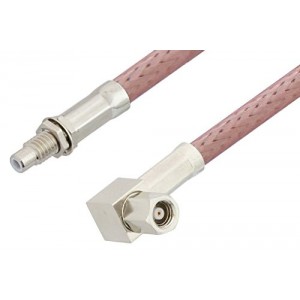 SMC Plug Right Angle to SMC Jack Bulkhead Cable 12 Inch Length Using ET-RG142 Coax, RoHS