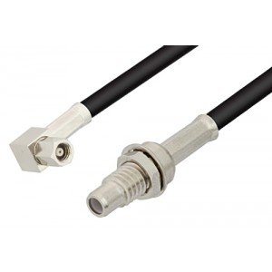 SMC Plug Right Angle to SMC Jack Bulkhead Cable 12 Inch Length Using ET-RG174 Coax, RoHS