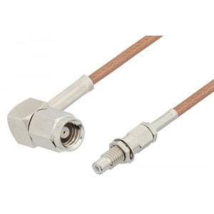 SMC Plug Right Angle to SMC Jack Bulkhead Cable 12 Inch Length Using ET-RG178 Coax