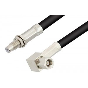 SMC Plug Right Angle to SMC Jack Bulkhead Cable 12 Inch Length Using ET-RG223 Coax, RoHS