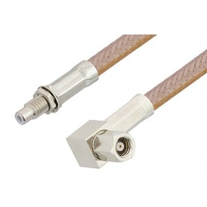 SMC Plug Right Angle to SMC Jack Bulkhead Cable 12 Inch Length Using ET-RG400 Coax, RoHS