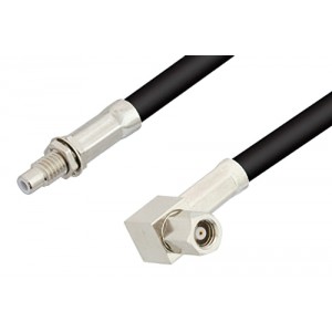 SMC Plug Right Angle to SMC Jack Bulkhead Cable 12 Inch Length Using ET-RG58 Coax, RoHS