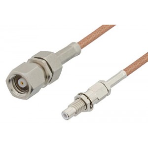 SMC Plug to SMC Jack Bulkhead Cable 12 Inch Length Using ET-RG178 Coax