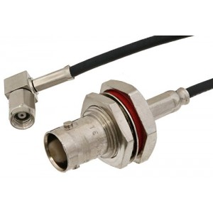 TNC Female Bulkhead to SMC Plug Right Angle Cable 12 Inch Length Using ET-RG174 Coax