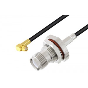 Push-On SMP Female Right Angle to Reverse Polarity TNC Female Bulkhead Cable 12 Inch Length Using ET-LMR-100 Coax