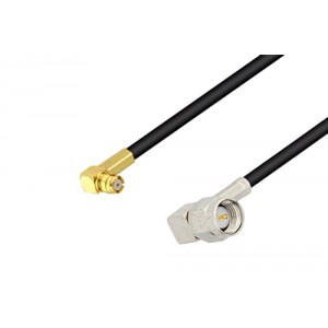 Push-On SMP Female Right Angle to SMA Male Right Angle Cable 12 Inch Length Using ET-LMR-100 Coax with HeatShrink