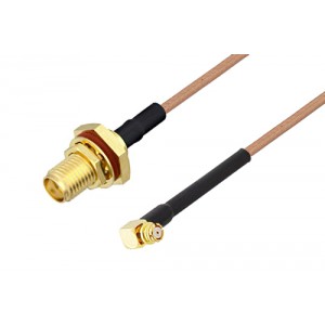 SMA Female Bulkhead to SMP Female Right Angle Cable 12 Inch Length Using ET-RG178 Coax with HeatShrink