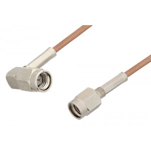 SSMA Male to SSMA Male Right Angle Cable 6 Inch Length Using ET-RG178 Coax, RoHS