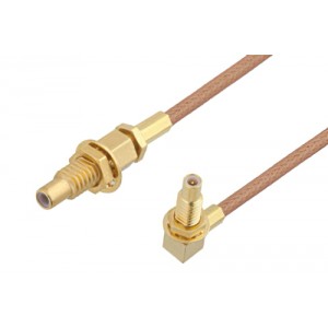 SSMC Jack Bulkhead to SSMC Jack Right Angle Bulkhead Cable 6 Inch Length Using ET-RG178 Coax