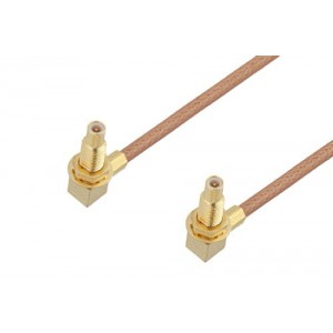 SSMC Jack Right Angle Bulkhead to SSMC Jack Right Angle Bulkhead Cable 6 Inch Length Using ET-RG178 Coax