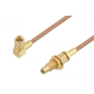 SSMC Plug Right Angle to SSMC Jack Bulkhead Cable 6 Inch Length Using ET-RG178 Coax