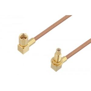 SSMC Plug Right Angle to SSMC Jack Right Angle Bulkhead Cable 6 Inch Length Using ET-RG178 Coax