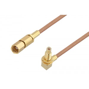 SSMC Plug to SSMC Jack Right Angle Bulkhead Cable 6 Inch Length Using ET-RG178 Coax