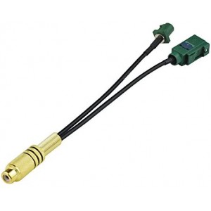 Fakra to RCA Splitter Cable, RCA Female to Green Fakra E Female and Male Basket RF Pigtail 6inch for Aftermarket Radio Rear View Camera etc.