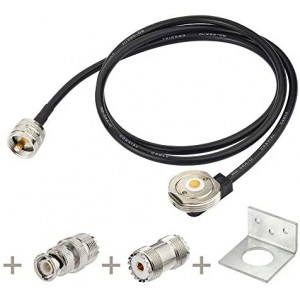 Nmo Antenna Mount to PL-259(UHF Male) Cable (ET-RG58 1M) Extension Cable with L-Bracket + SO239 to BNC Adapter + SO239 Coupler