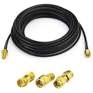 RF coaxial SMA Male to SMA Female Bulkhead ET-RG174 15ft Cable + 3pcs RF Coax SMA Adapter Kit