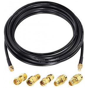 SMA Male to SMA Female RF Coaxial Coax Cable 10ft + 5pcs RF Coax Adapter Kit SMA Cable + SMA to SMA/RPSMA Adapter KIT